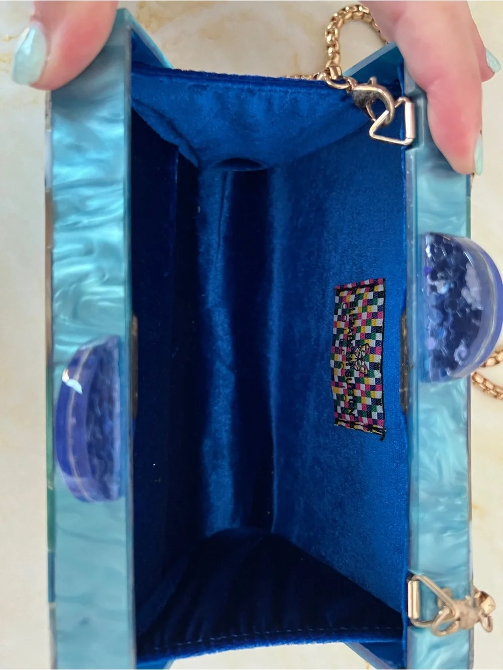 Elizabeth Sutton Blue Multi Chevron Mosaic Acrylic Clutch
